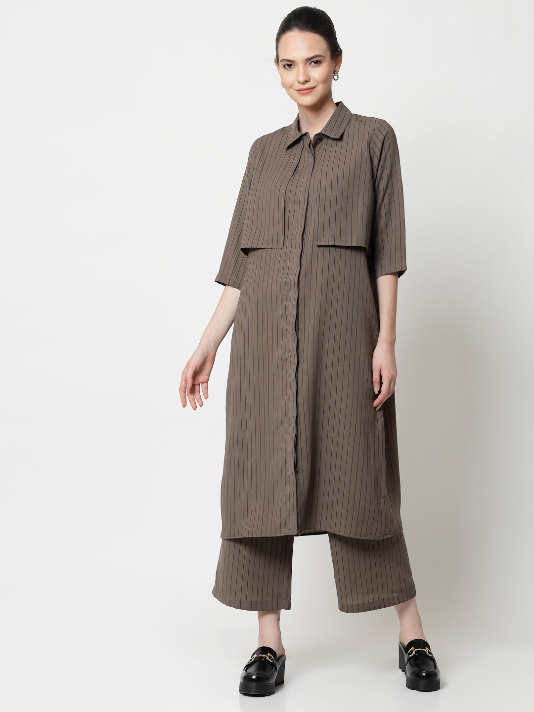 Beige Long Dress With Overlap Flaps