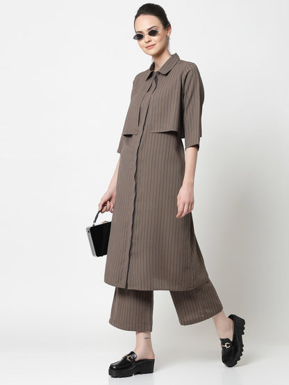 Beige Long Dress With Overlap Flaps