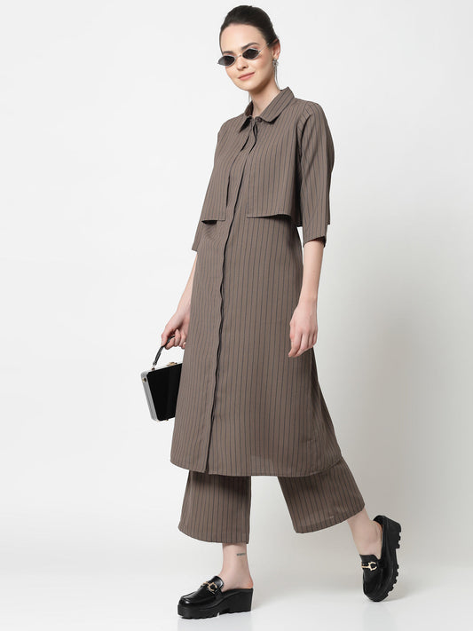 Beige Long Dress With Overlap Flaps