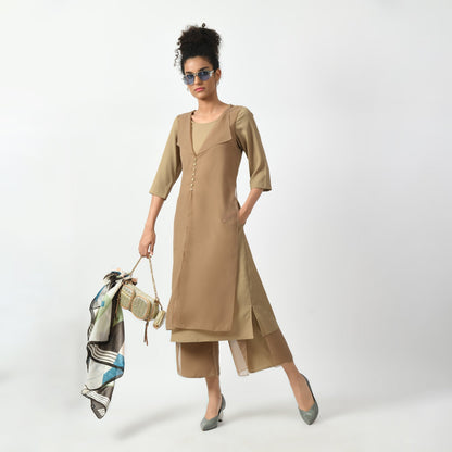 Beige Texture Drape Dress