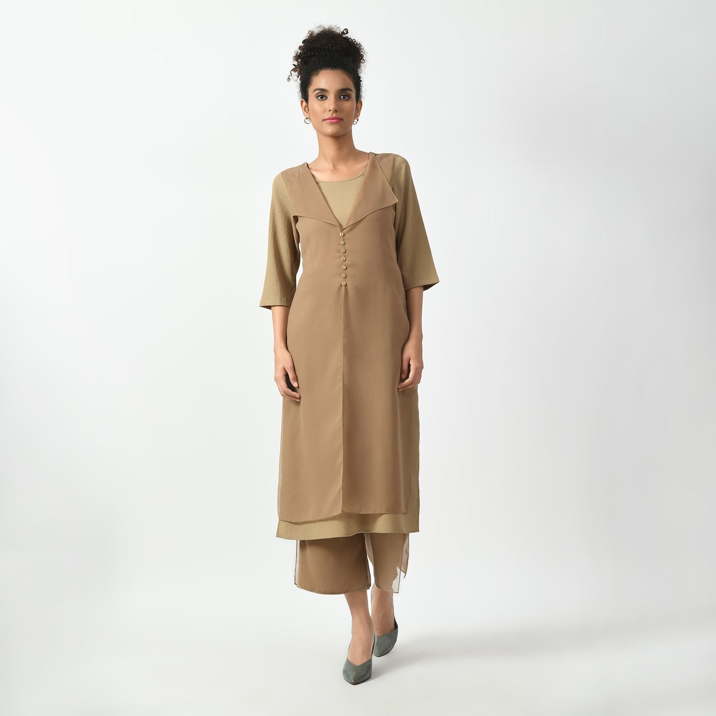 Beige Texture Drape Dress