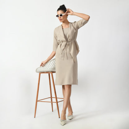 Beige Texture Jacket With Wrap And Tie Knot