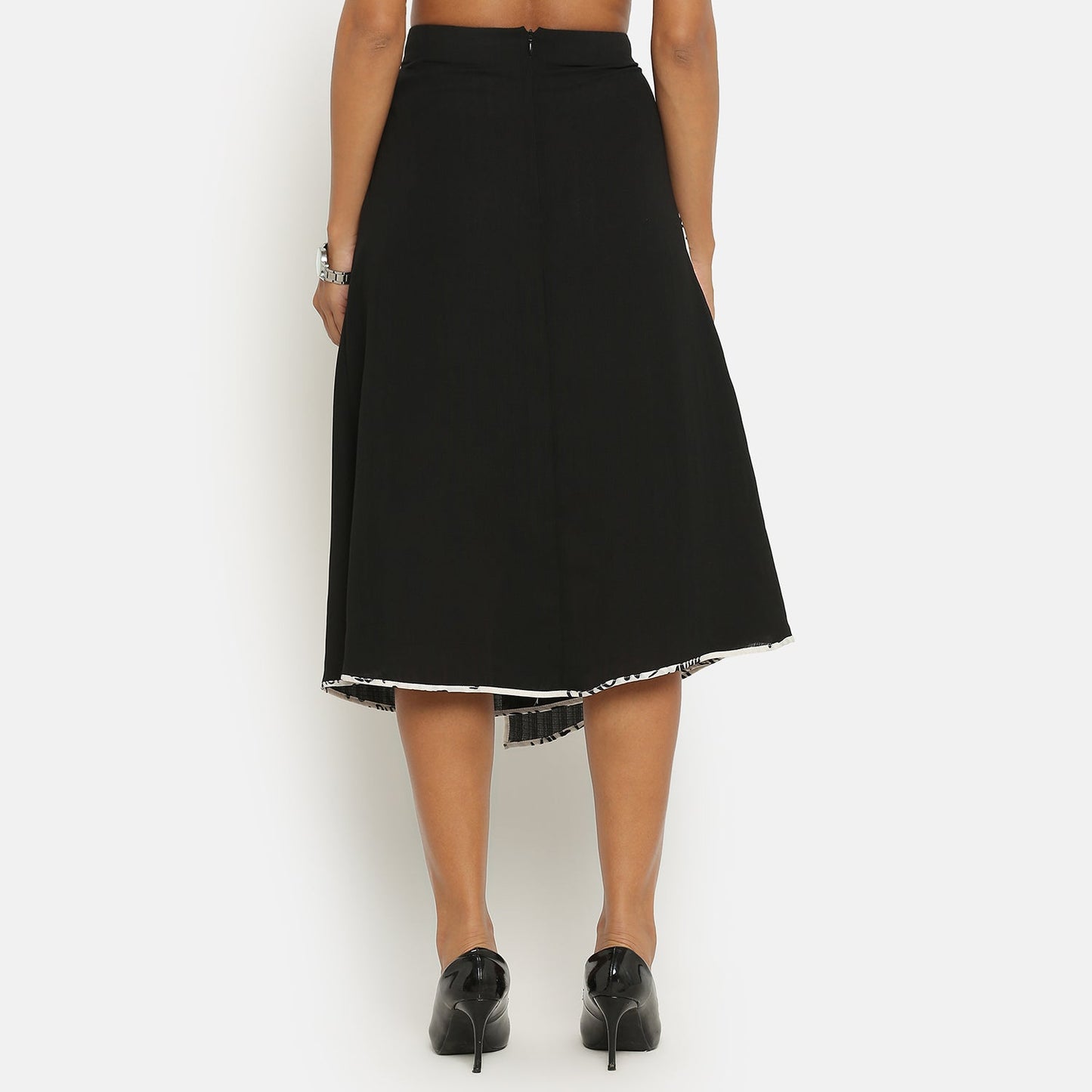 Black Asymmetrical Skirt With Contrast Piping