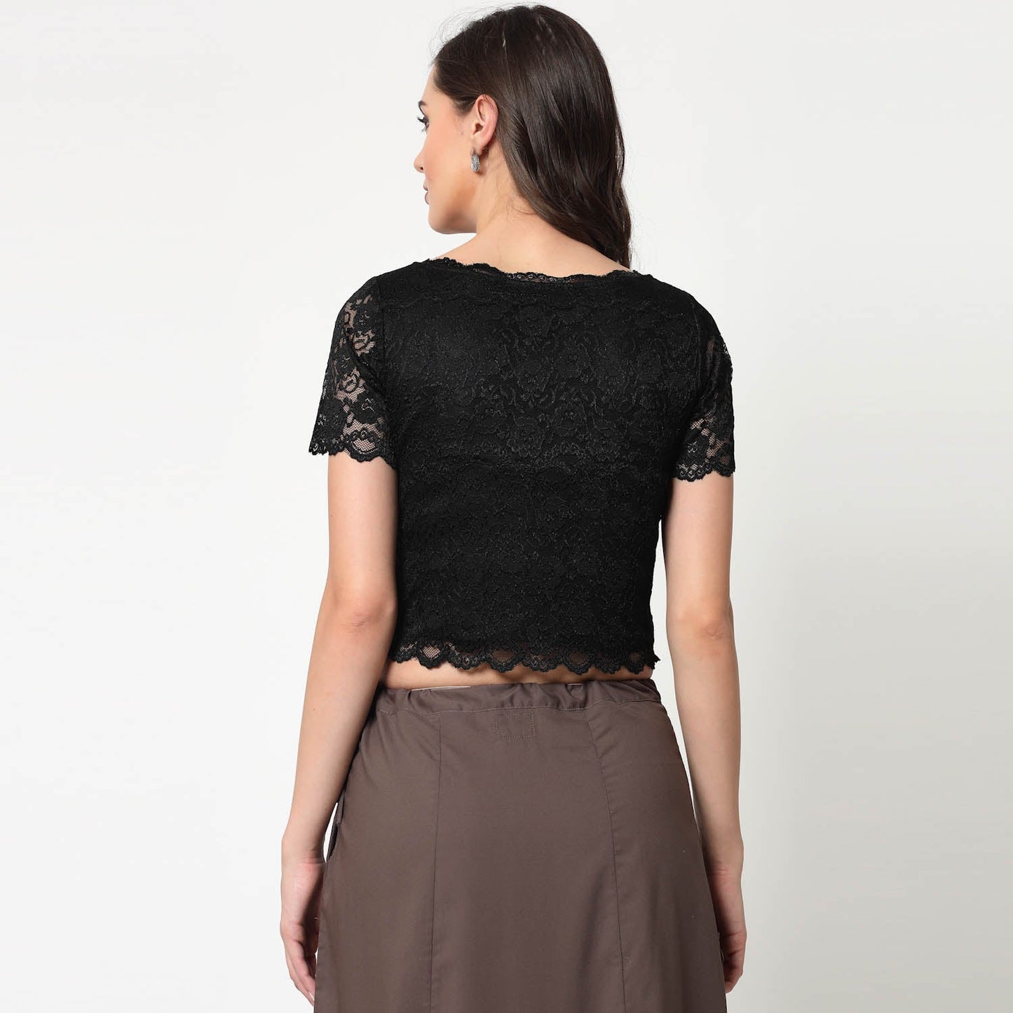 Black Lace Boat Neck Blouse