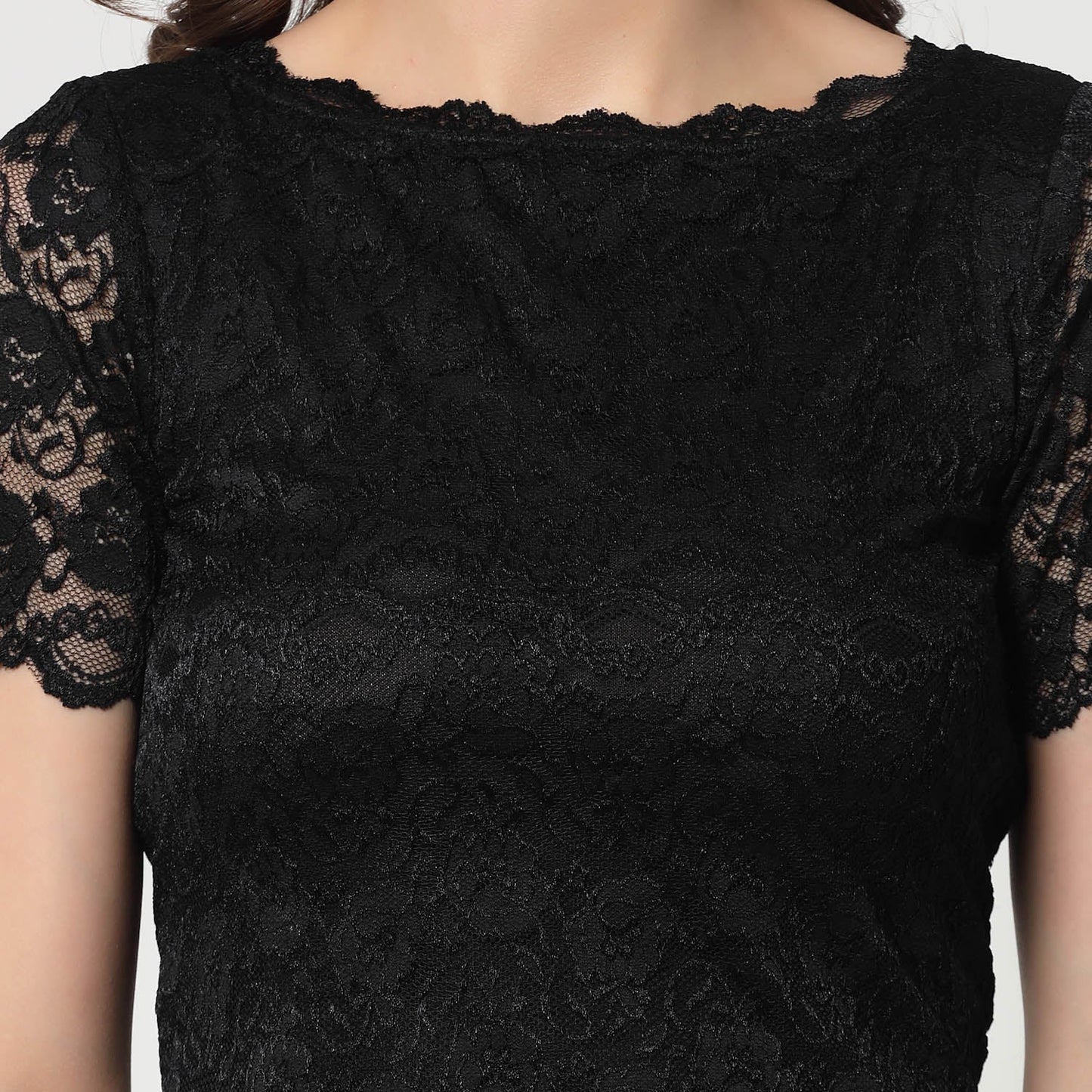Black Lace Boat Neck Blouse
