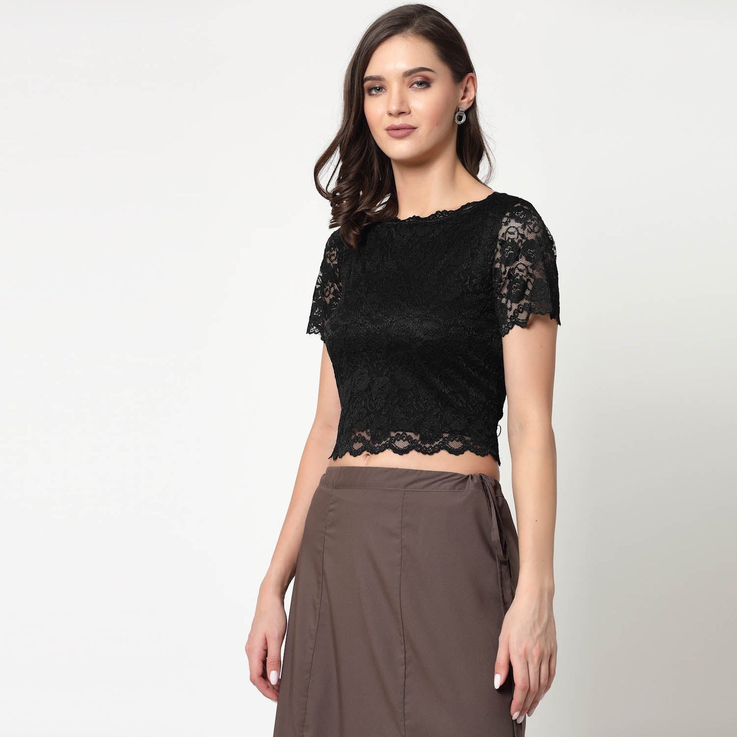 Black Lace Boat Neck Blouse