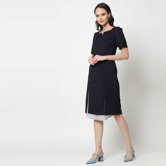 Blue Dress With Light Blue Inner Shirt