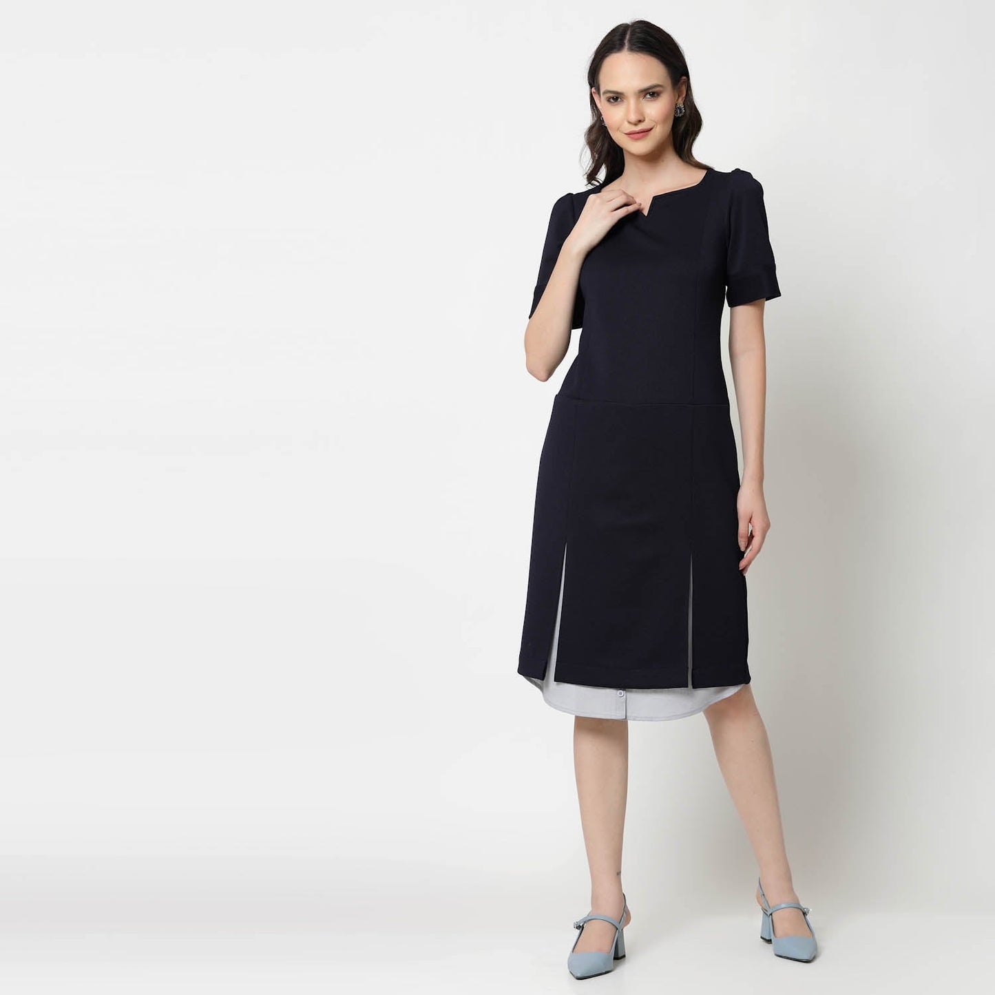 Blue Dress With Light Blue Inner Shirt