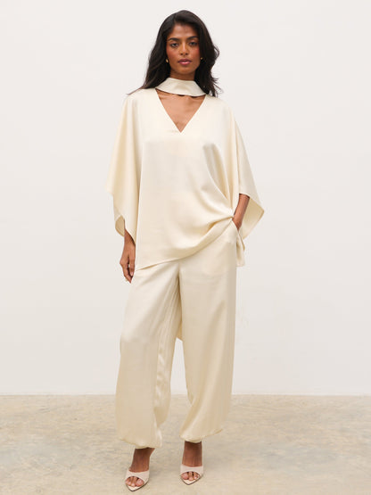 Breya V-Neck Smock Top - Oyster