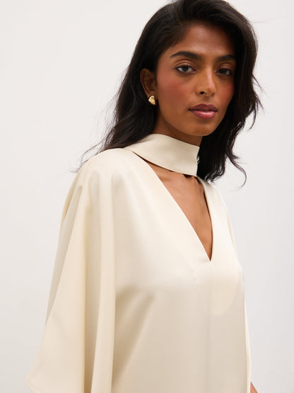 Breya V-Neck Smock Top - Oyster