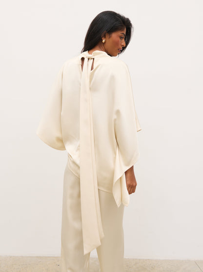 Breya V-Neck Smock Top - Oyster