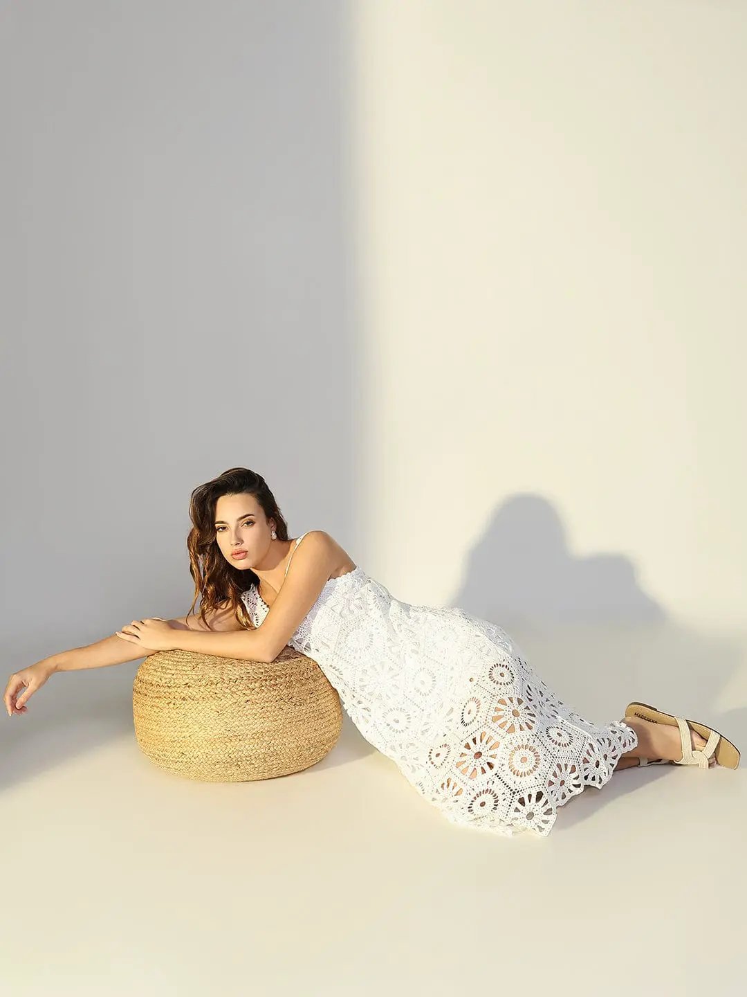 Women's White A-Line Crochet Dress