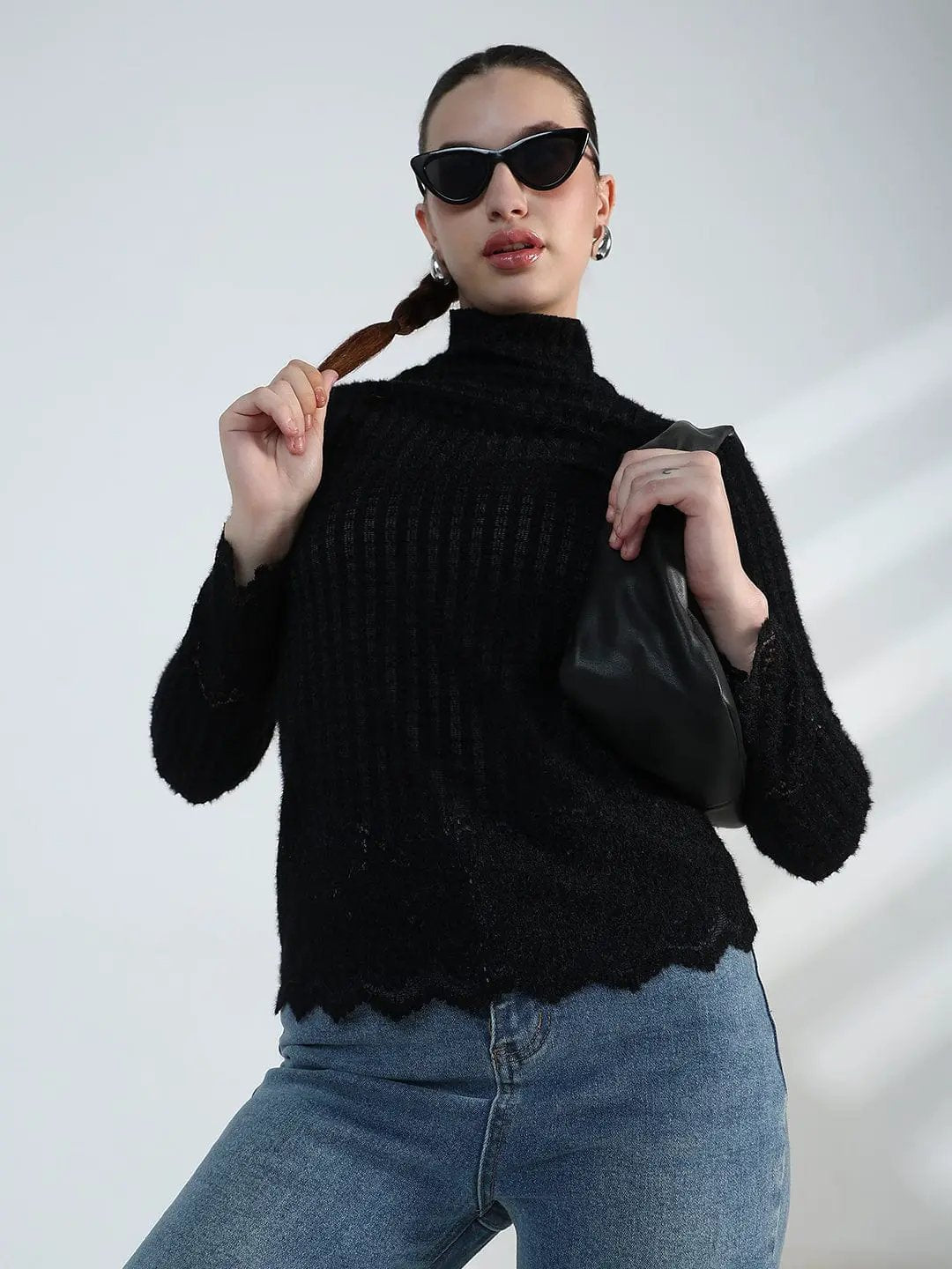 Women's Black Lace High Neck Top