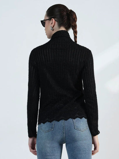 Women's Black Lace High Neck Top