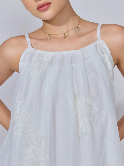 Women's Floral Embroidered White Midi Dress