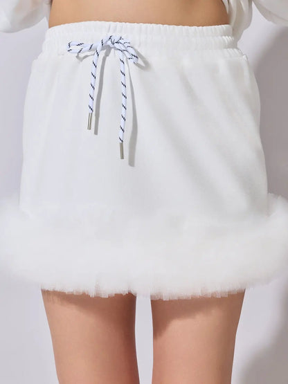 Women's Embellished White Sweatshirt and Mini Skirt Co-Ord Set