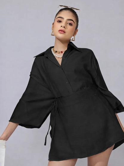 Women's Black Oversized Shirt & Shorts Co-Ord Set
