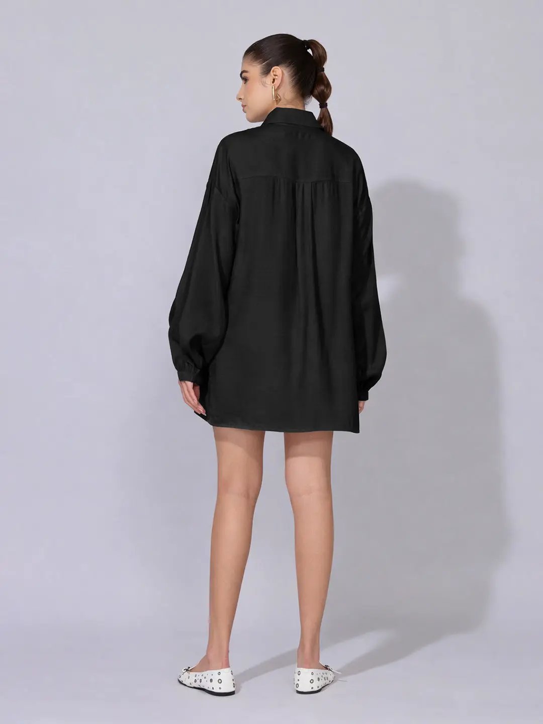 Women's Black Oversized Shirt & Shorts Co-Ord Set