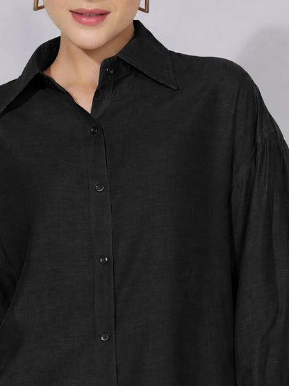 Women's Black Oversized Shirt & Shorts Co-Ord Set