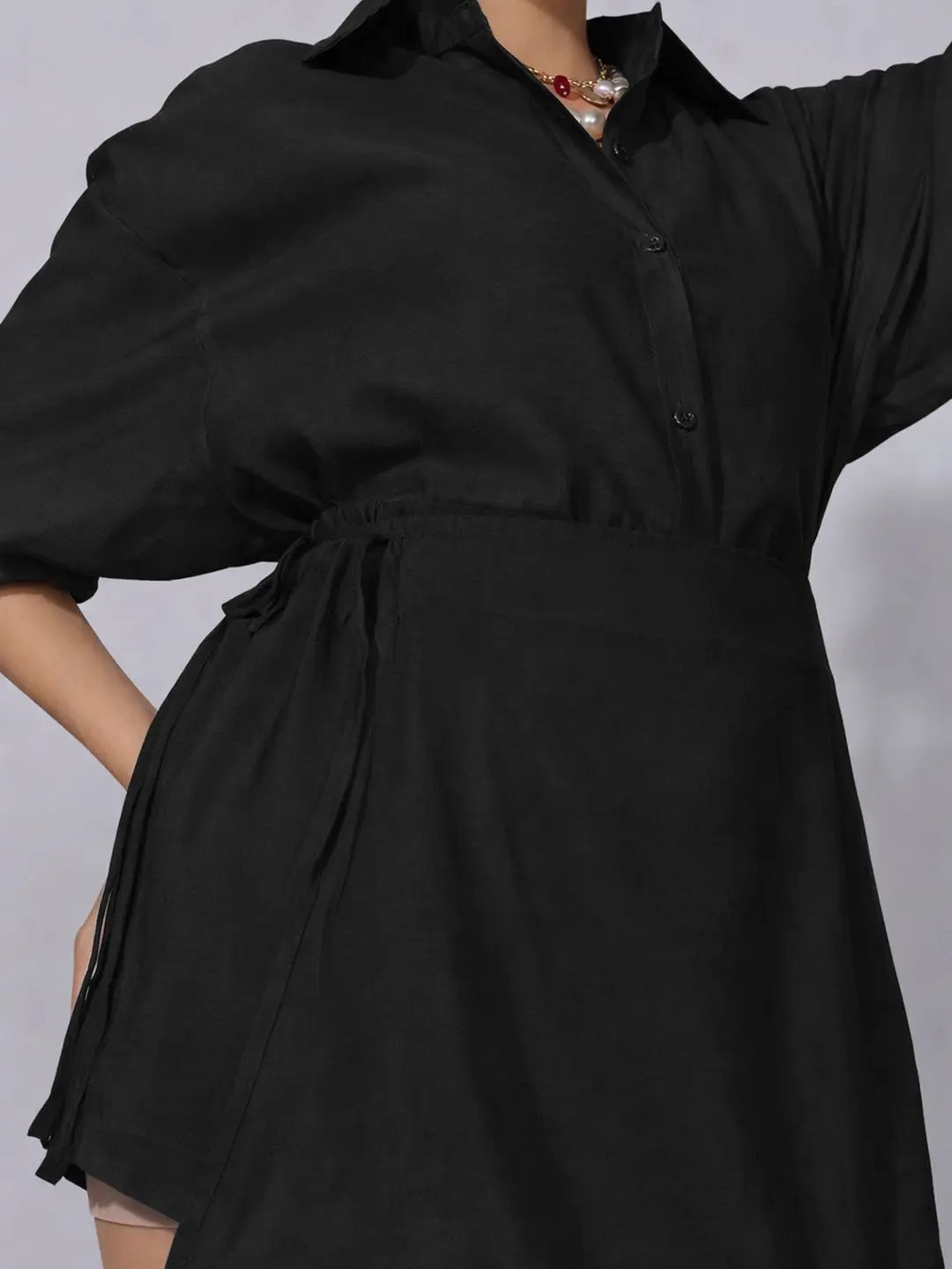 Women's Black Oversized Shirt & Shorts Co-Ord Set