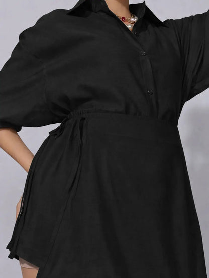 Women's Black Oversized Shirt & Shorts Co-Ord Set
