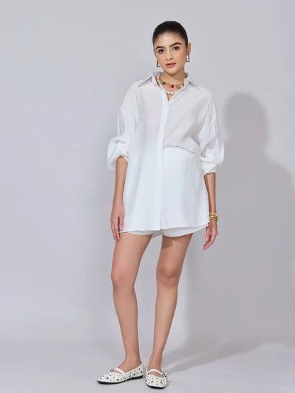 Women's White Oversized Shirt & Shorts Co-Ord Set