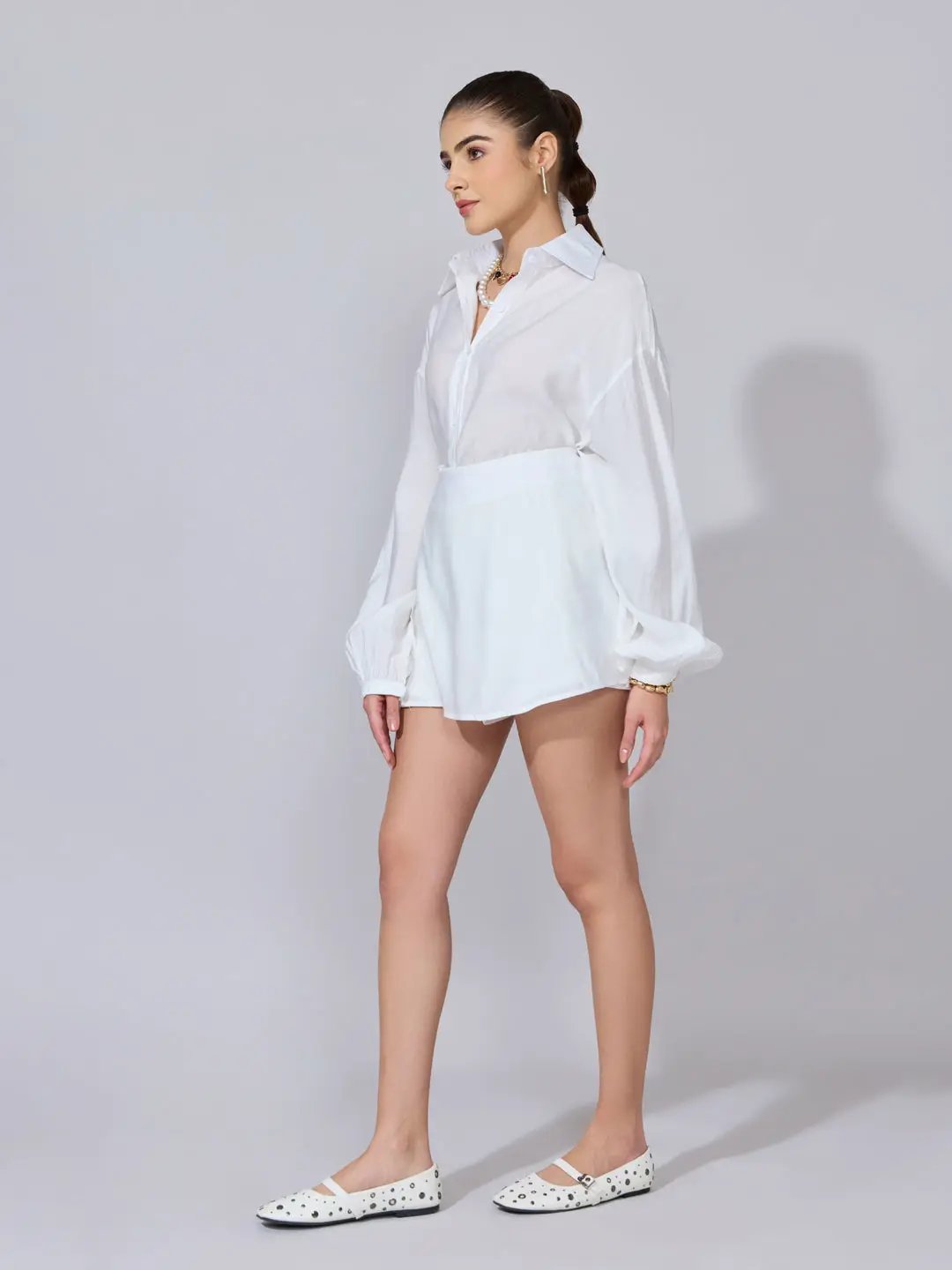 Women's White Oversized Shirt & Shorts Co-Ord Set