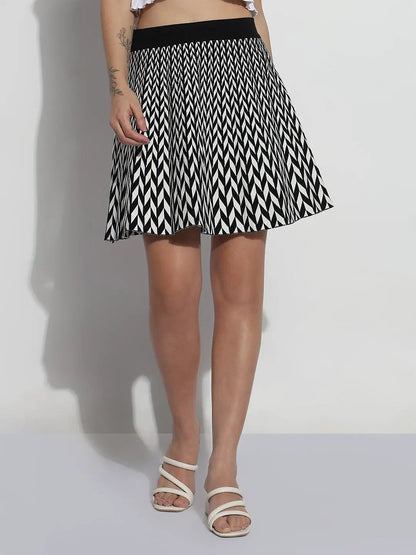 Women's Abstract Black Flared Mini Skirt