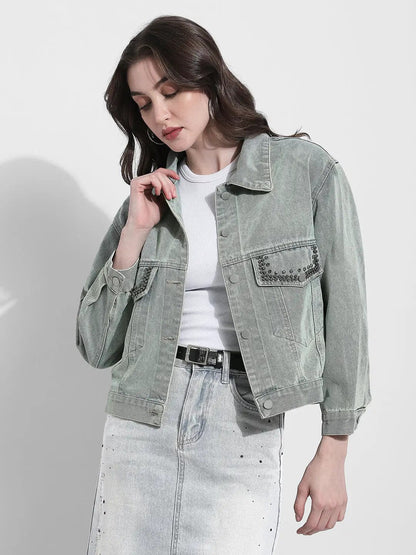Women's Embellished Blue Denim Jacket
