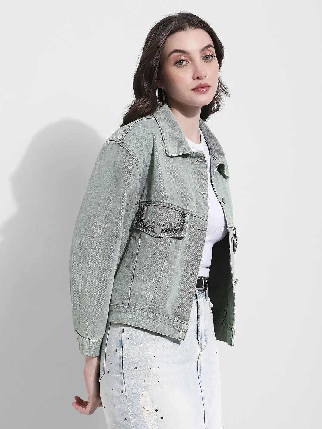 Women's Embellished Blue Denim Jacket