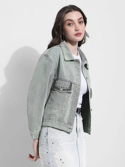 Women's Embellished Blue Denim Jacket