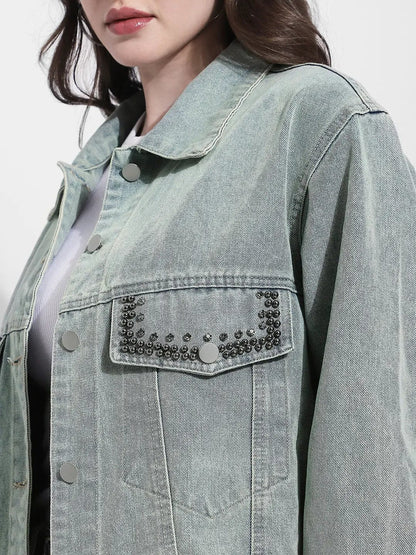 Women's Embellished Blue Denim Jacket