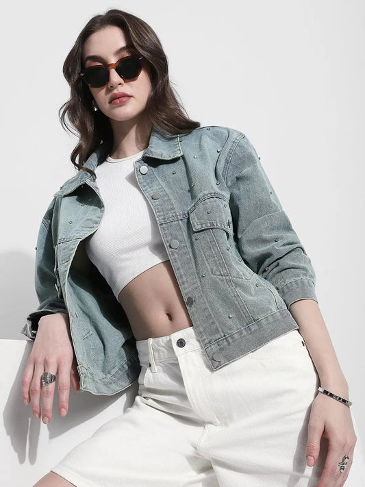 Women's Embellished Blue Denim Jacket