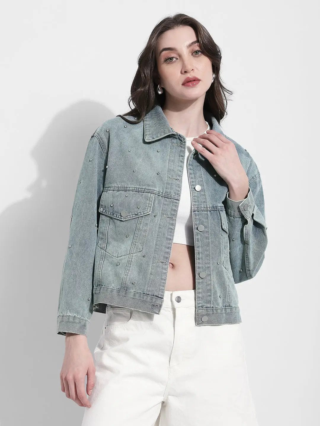 Women's Embellished Blue Denim Jacket