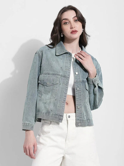 Women's Embellished Blue Denim Jacket