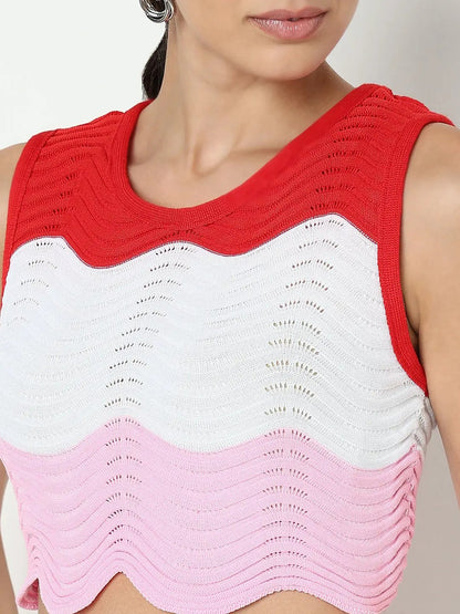 Women's Pink Wavy Knit Pattern Top & Skirt Co Ord Set