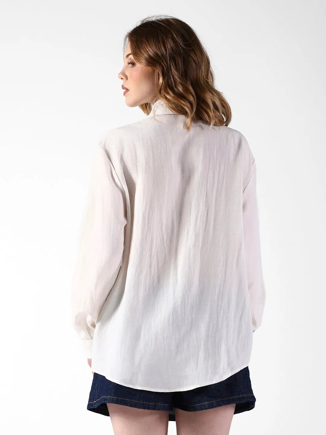 Women's Embellished Off White Shirt with Sequin Floral Detail