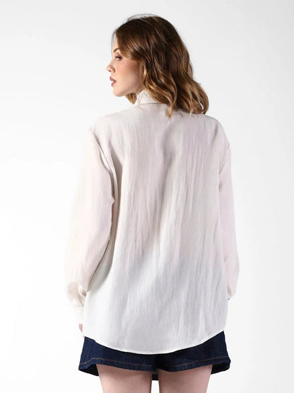 Women's Embellished Off White Shirt with Sequin Floral Detail