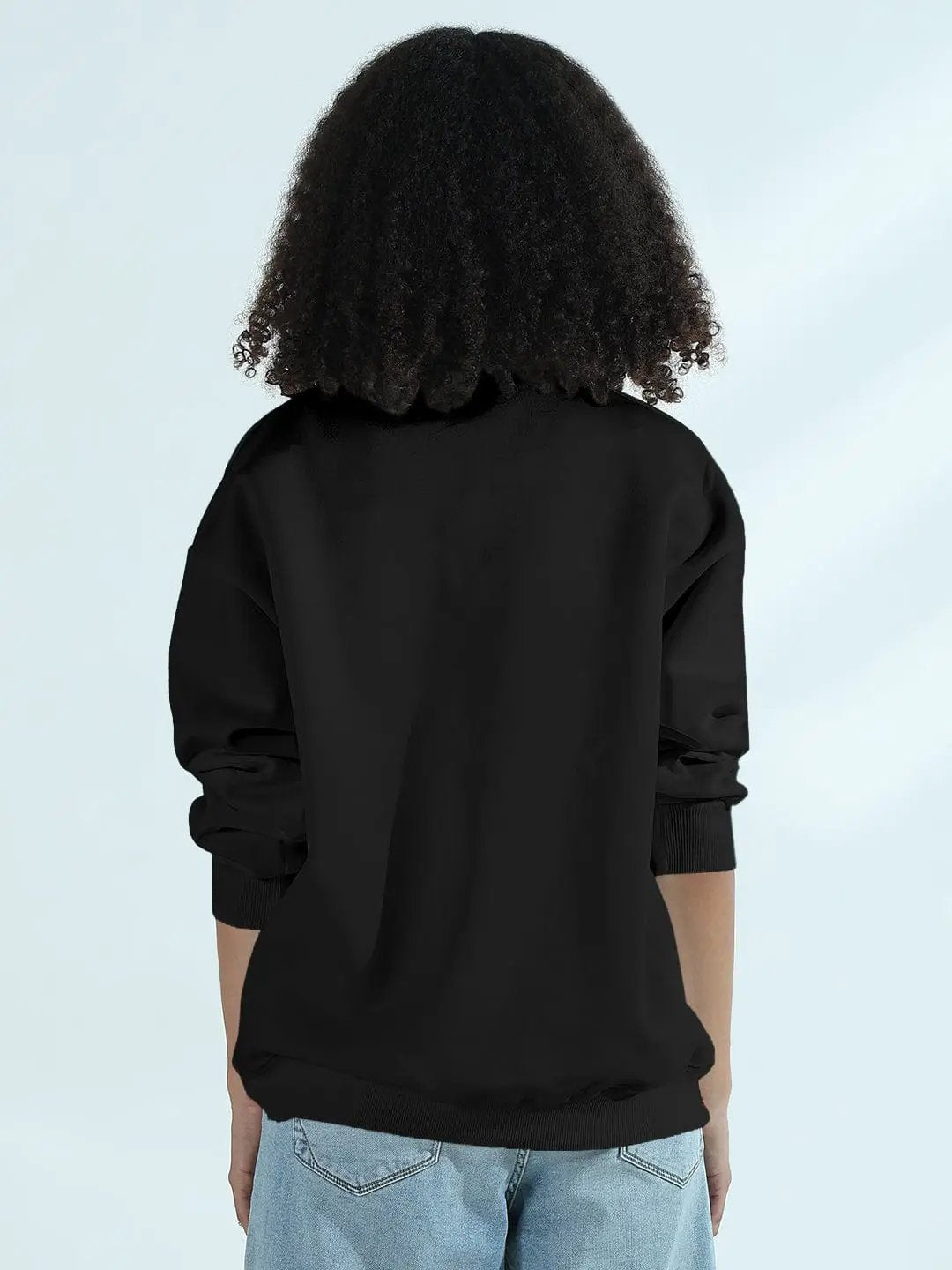 Women's Black Oversized Round Neck Sweatshirt with Kiss Marks