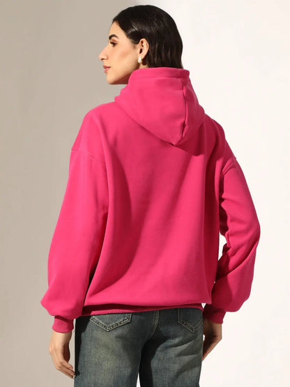 Women's Typography Pink Oversized Hoodie with Kangaroo Pocket