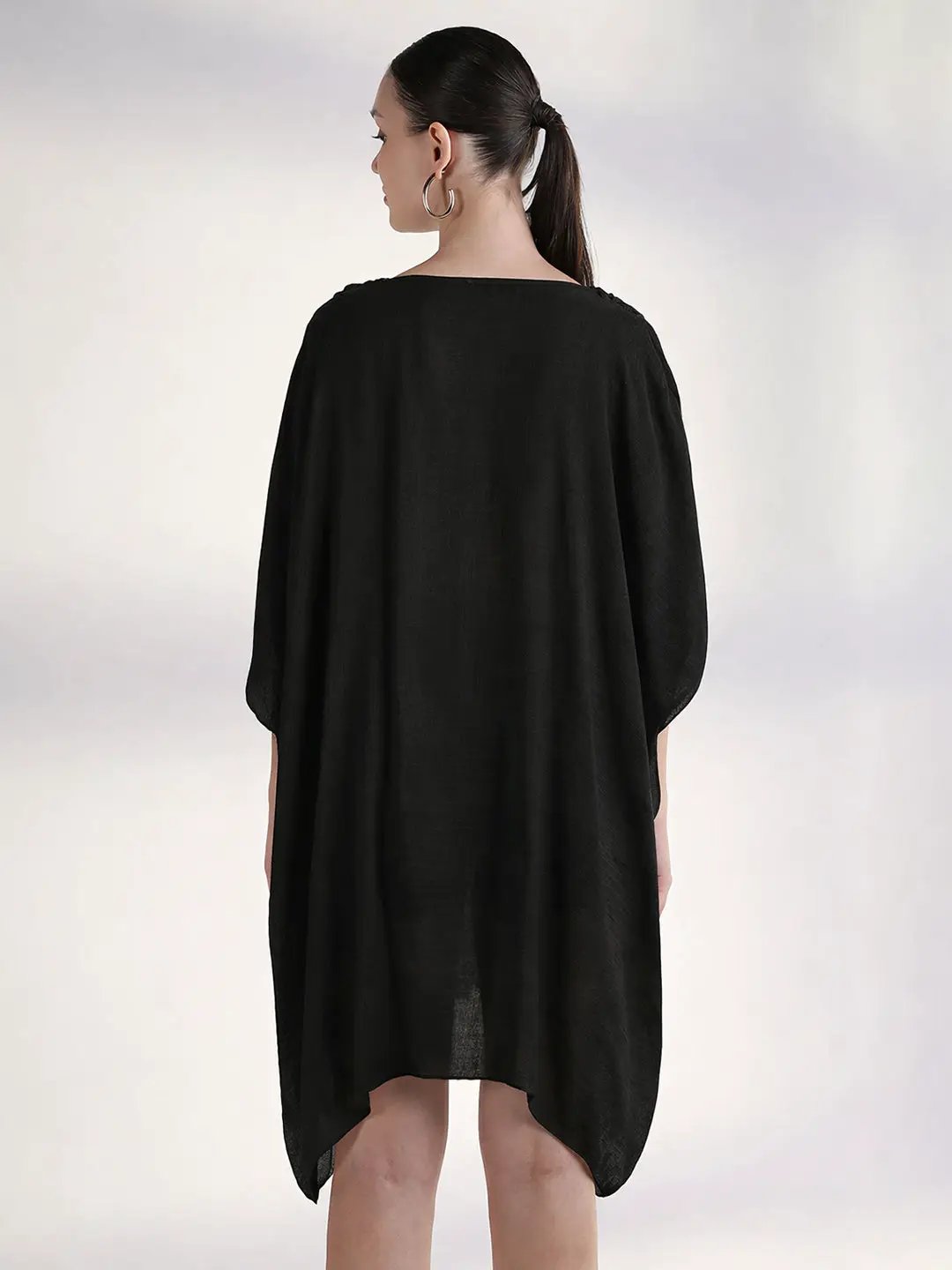Women's Black Crochet Trim Kaftan Dress