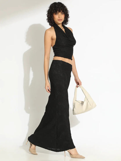 Women's Black Alter Top and Skirt Co-Ord Set