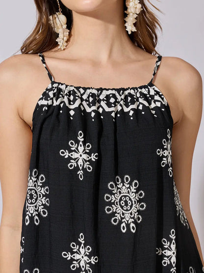 Women's Printed Black Halter Neck Maxi Dress
