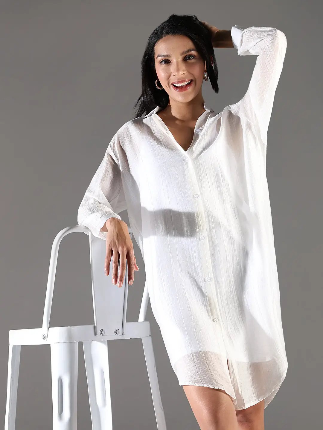 Women's White Shirt Collar Shirt Dress