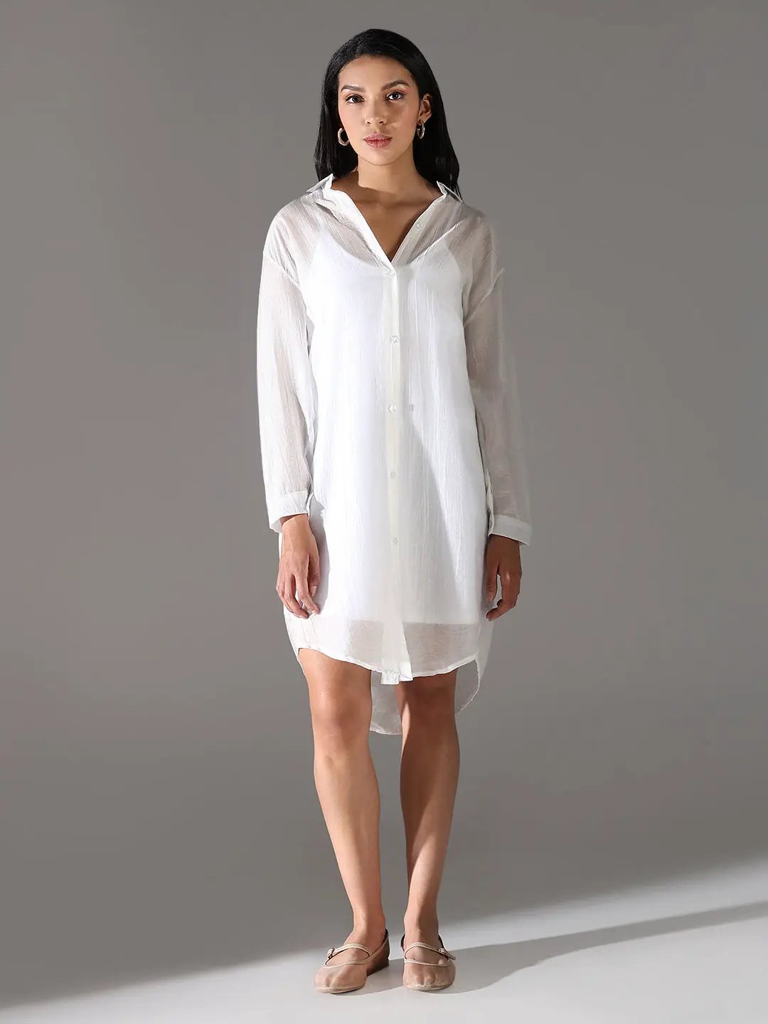 Women's White Shirt Collar Shirt Dress