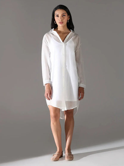 Women's White Shirt Collar Shirt Dress