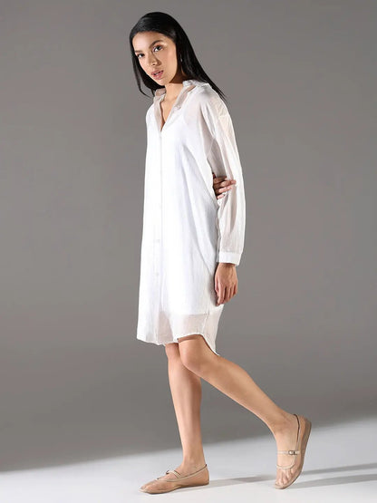 Women's White Shirt Collar Shirt Dress