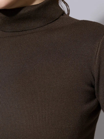 Women's Ribbed Olive High Neck Top