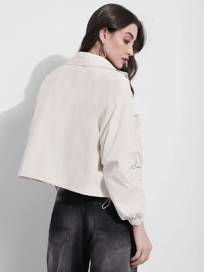 Women's Off White Utility Jacket with Oversized Pocket Detail