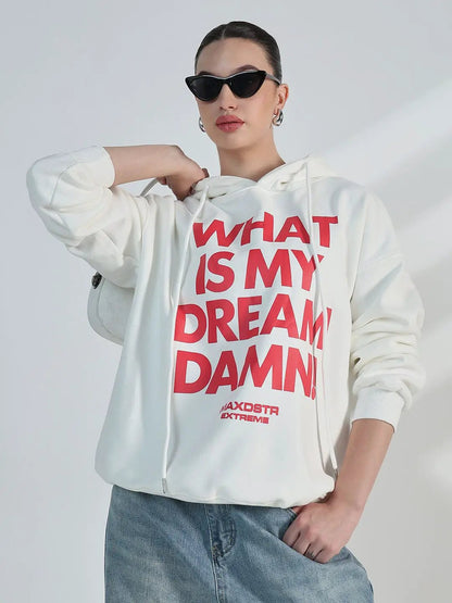 Women's Typography White Oversized Hoodie